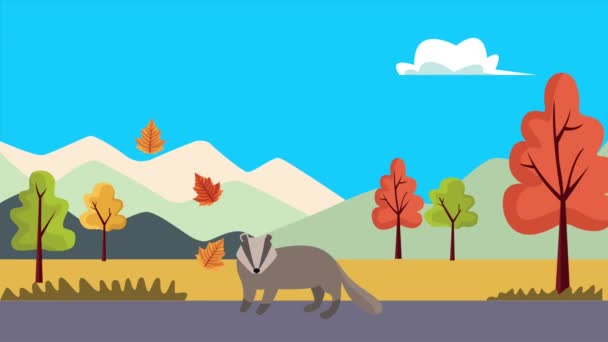 Hola animación otoñal con marsupial en paisaje — Vídeos de Stock