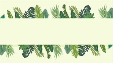 Tropikal egzotik yapraklar yeşil arka planda ekoloji animasyon çerçevesini canlandırdı
