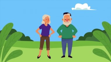 Sahne canlandırma karakterlerindeki yaşlı çiftler