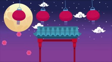 Ay ve kemer sahneli sonbahar festivali animasyonu