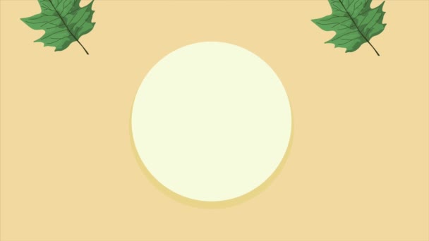 Blätterökologie-Animation mit kreisförmigem Rahmen im cremefarbenen Hintergrund — Stockvideo