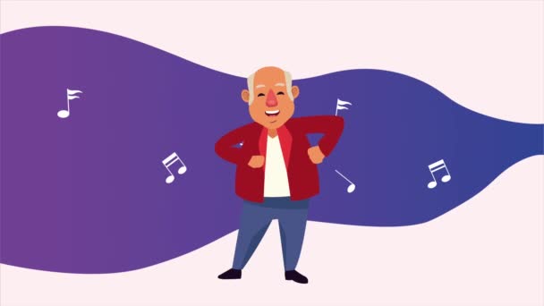 Oude man dansen animatie karakter — Stockvideo