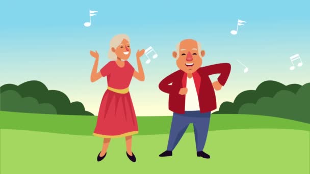 idős pár táncol a terepen jelenet animációs karakterek
