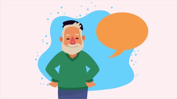 Starý muž s animací řeči bublina postava — Stock video