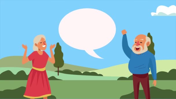 Personnes âgées couple parler sur le terrain scène animation personnages — Video