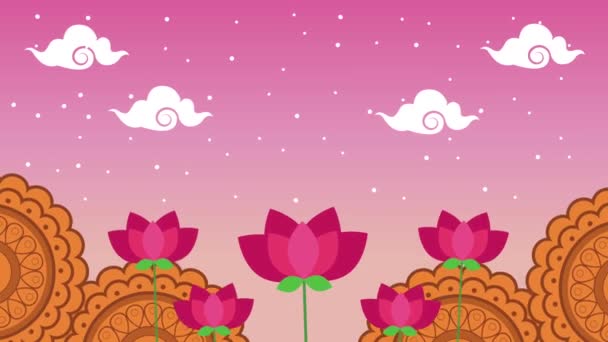 Mid autumn festival animation with lace and flowers scene — Stock Video
