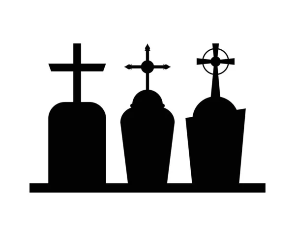 Tumbas con cruces cementerio escena vector diseño — Archivo Imágenes Vectoriales