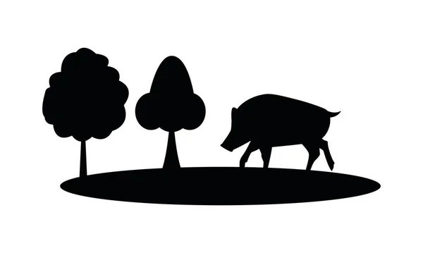 Silueta de naturaleza animal de cerdo salvaje en el campamento — Vector de stock