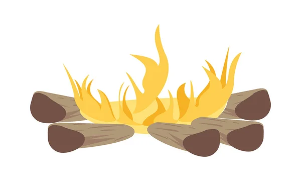 Kamp ateşi ahşap alevler izole edilmiş ikon — Stok Vektör