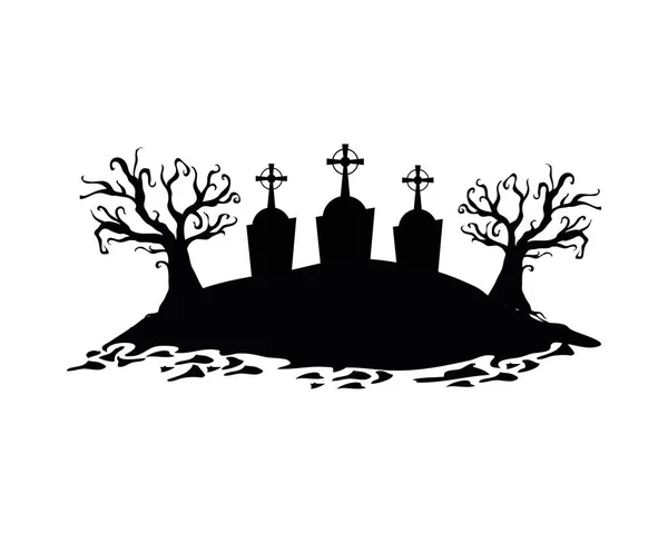 Tombe con croci nella foresta asciutta scena cimitero — Vettoriale Stock