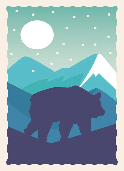 Wild bear beast animal silhouette with landscape — Stock Vector