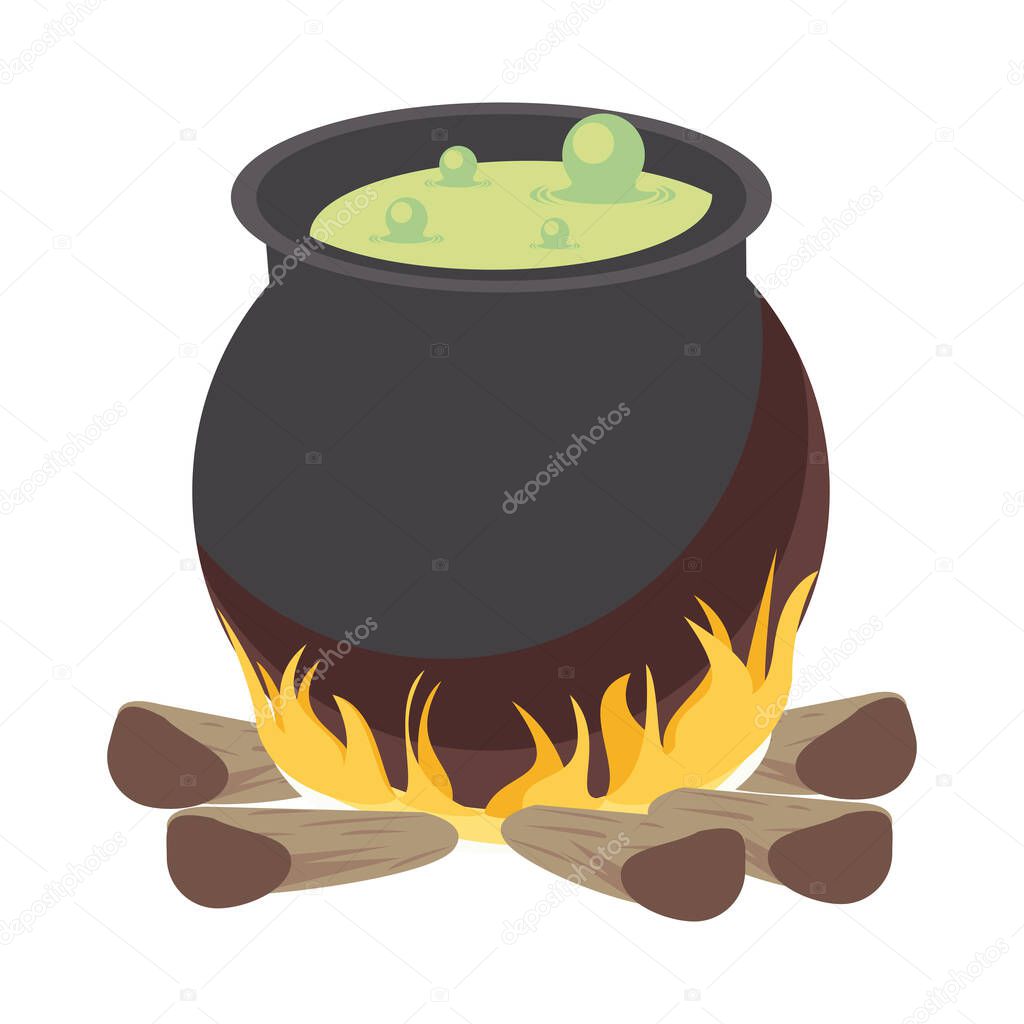 halloween witch cauldron pot in campfire