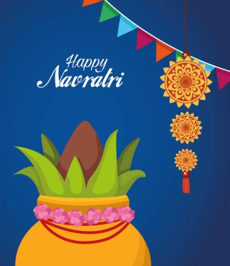 Harflerle dolu mutlu Navratri kutlama kartları ve saksıya yerleştirme