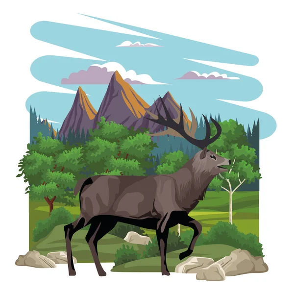 Dzikie zwierzęta reniferów w krajobrazie — Wektor stockowy