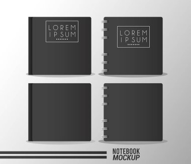 Defter ve kitap seti. Renkli siyah simgeler.