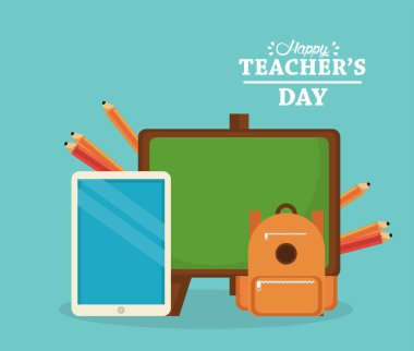 Mutlu öğretmenler günü kartı ve karatahta ve tablet kazancı