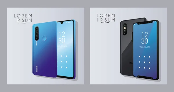 Quatro ícones de dispositivos de smartphones mockup — Vetor de Stock