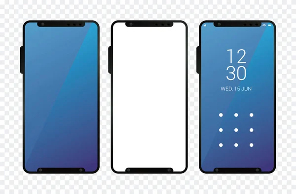 Tres simulacros de teléfonos inteligentes iconos dispositivos — Archivo Imágenes Vectoriales