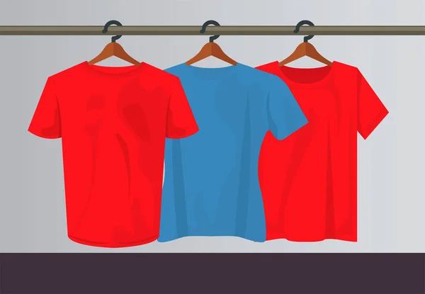 Drie mockup shirts in wasknijpers opknoping — Stockvector