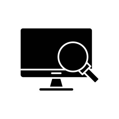 masaüstü bilgisayar monitörü ve büyüteç siluet biçimi simgesi