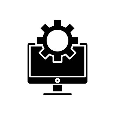 dişli siluet biçimi simgesi olan masaüstü bilgisayar monitörü