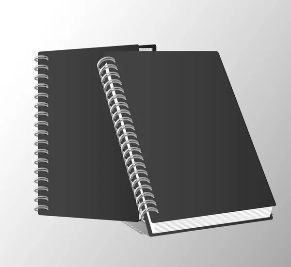 Two notebooks mockup color black icons — Stock Vector