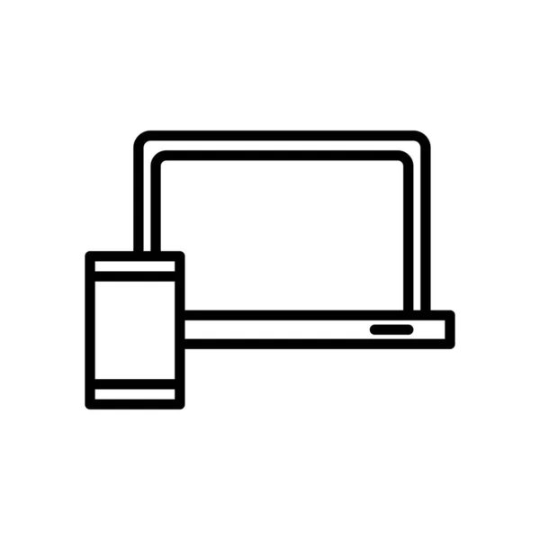 Laptop portátil com ícone de estilo de linha de smartphone — Vetor de Stock