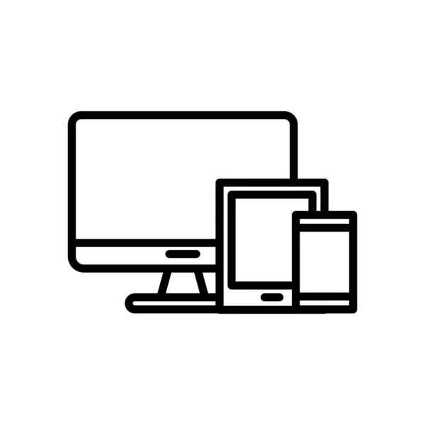 Masaüstü bilgisayar monitörü ve dijital aygıtlar çizgi simgesi — Stok Vektör