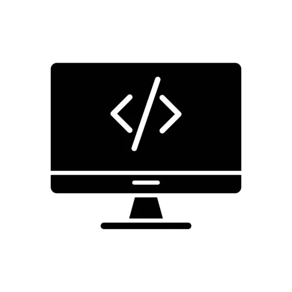 Monitor de computador desktop com ícone de estilo silhueta de código —  Vetores de Stock