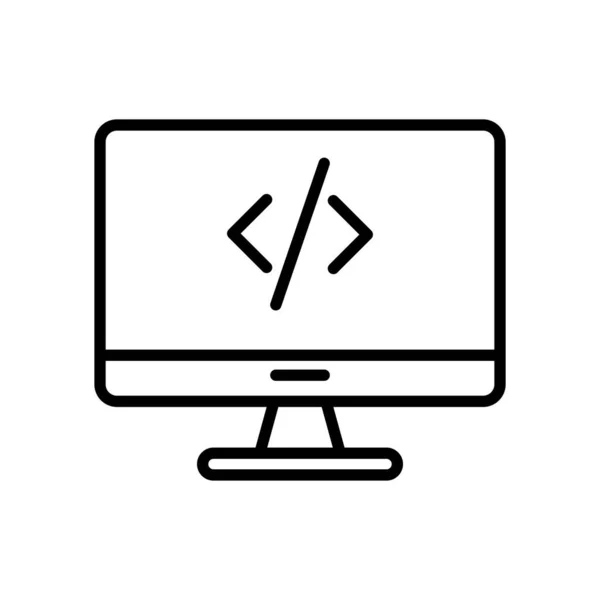 Monitor de computador desktop com ícone de estilo de linha de código —  Vetores de Stock