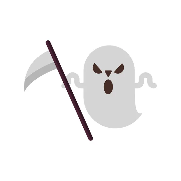 Fantasma de Halloween com foice ícone de estilo plano — Vetor de Stock