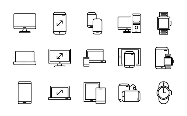 Bundle of mockup responsive set line style icons — Stock Vector