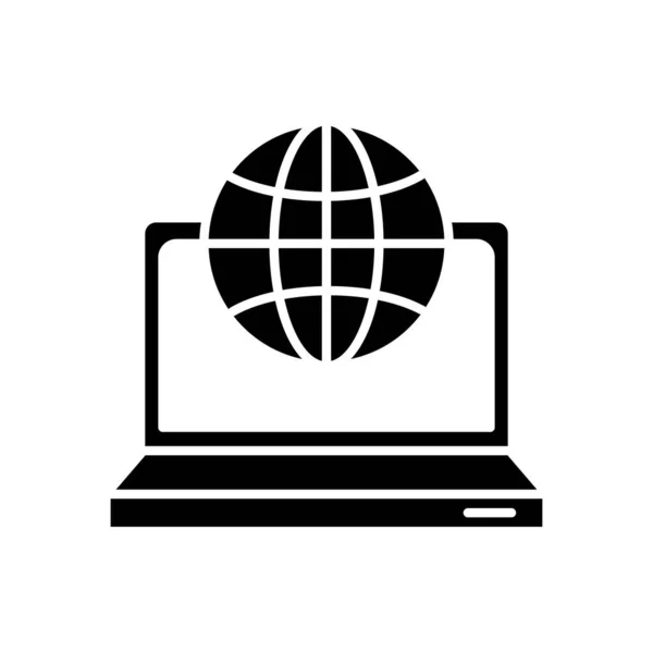 Computador portátil portátil com ícone de estilo silhueta esfera — Vetor de Stock