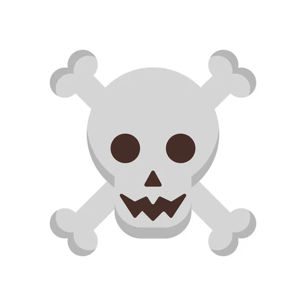 Halloween głowa czaszka i kości skrzyżowane płaski styl ikona — Wektor stockowy