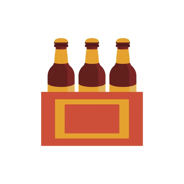 Beers bottles in pack flat style icon — Stock Vector