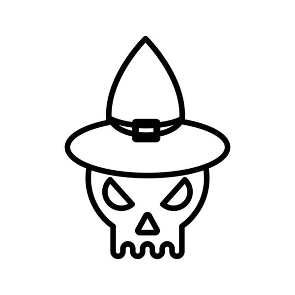 Cabeza de Halloween cráneo con sombrero de bruja estilo de línea — Vector de stock