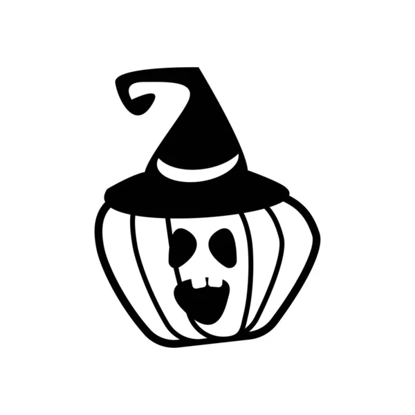 Calabaza de Halloween con la línea de sombrero de bruja icono de estilo — Vector de stock