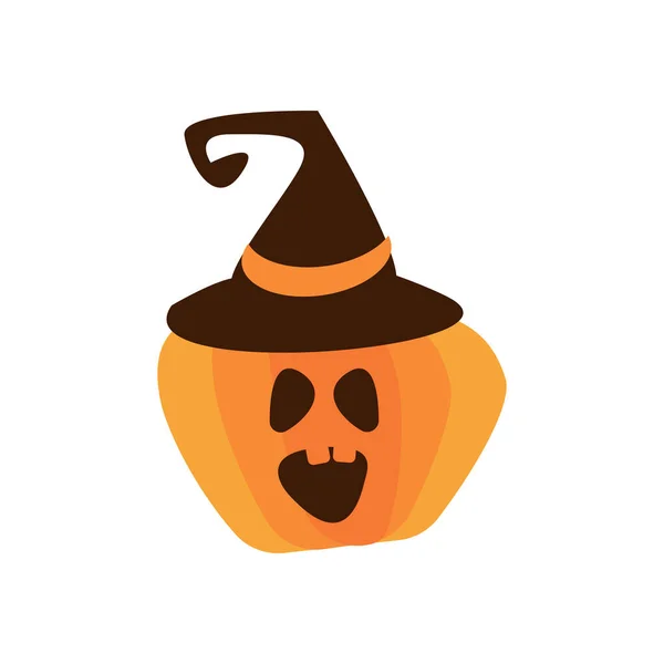 Calabaza de Halloween con sombrero de bruja icono de estilo plano — Vector de stock