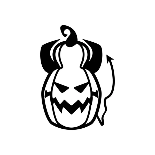 Halloween devil pumpkin with horns and tail line style icon — Stock Vector