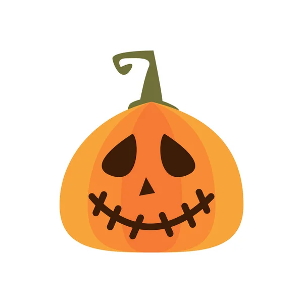 Halloween pumpkin with stitched mouth flat style icon — Stock Vector