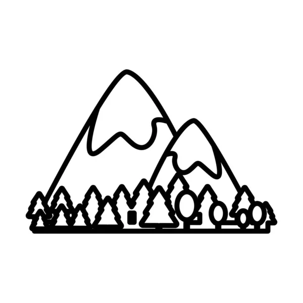 Montañas con nieve escena línea estilo icono — Vector de stock