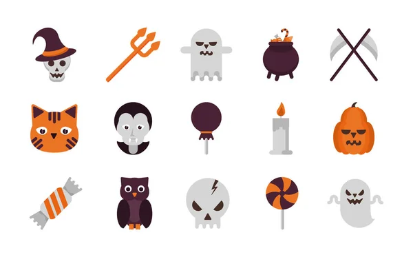 Bundle of fifteen halloween set icons — Stock Vector