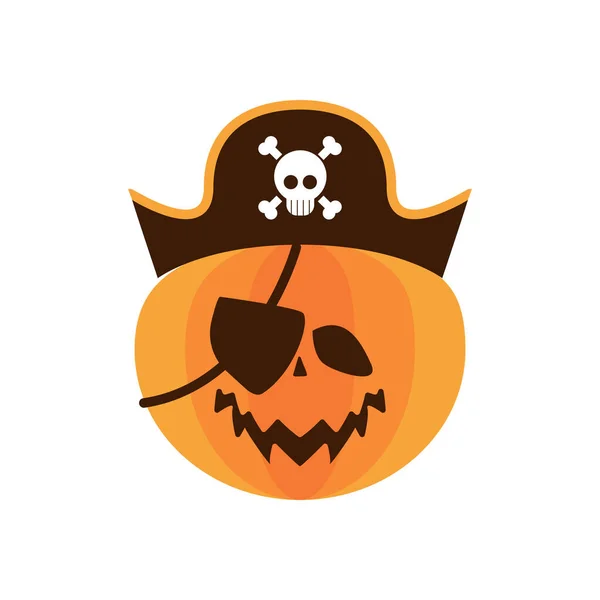 Calabaza de Halloween con sombrero pirata y parche icono de estilo plano — Archivo Imágenes Vectoriales