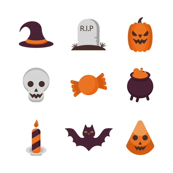 Bunt av nio halloween set ikoner — Stock vektor