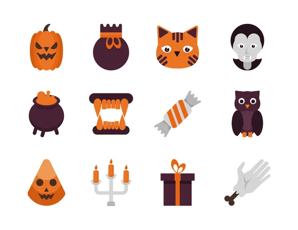 Bundel van twaalf Halloween set pictogrammen — Stockvector