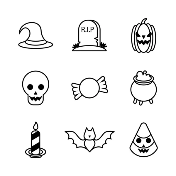 Bundel van negen halloween set iconen — Stockvector