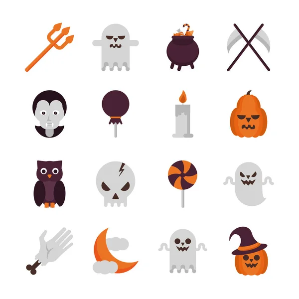 Bundel van zestien Halloween set pictogrammen — Stockvector