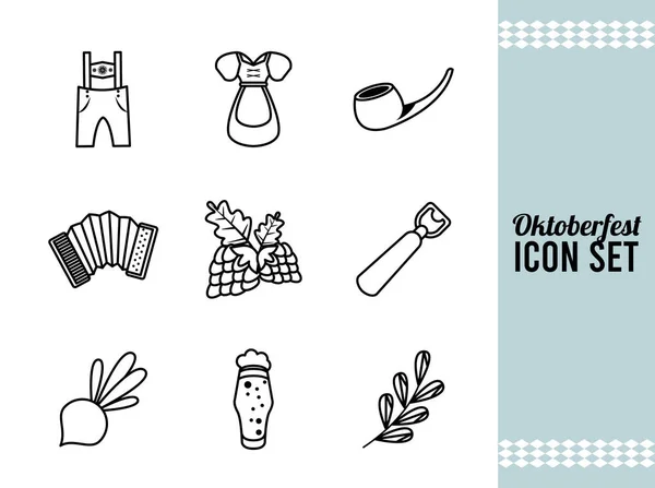 Bundle of nine oktoberfest set icons — Stock Vector