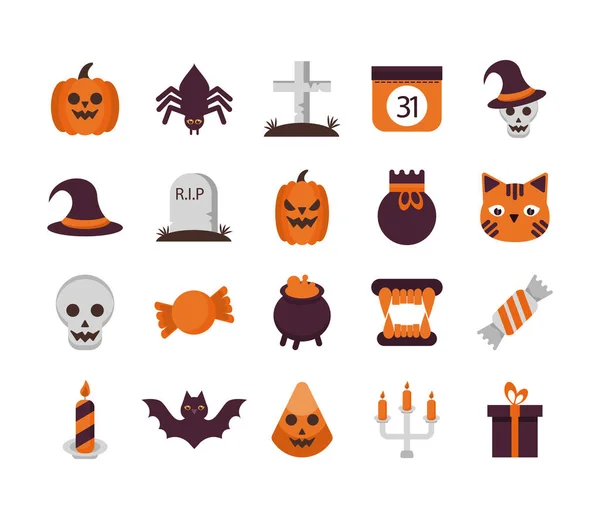 Paquete de veinte iconos de colección conjunto de halloween — Vector de stock