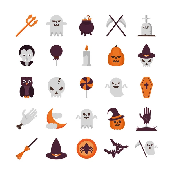 Bundel van vijfentwintig halloween set collectie pictogrammen — Stockvector